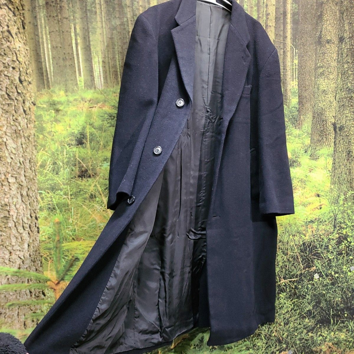 ビンテージ　VINTAGE　ロングコート　WOOL100%　ウール　黒　オーバーサイズ　日本製 チェスターコート