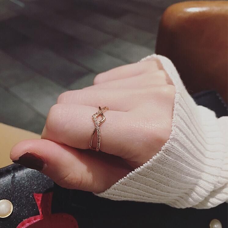 [ free shipping ] ring . loquat free size ring Cubic * zirconia Cross present (11 number ~20 number ) man and woman use pink gold new goods 