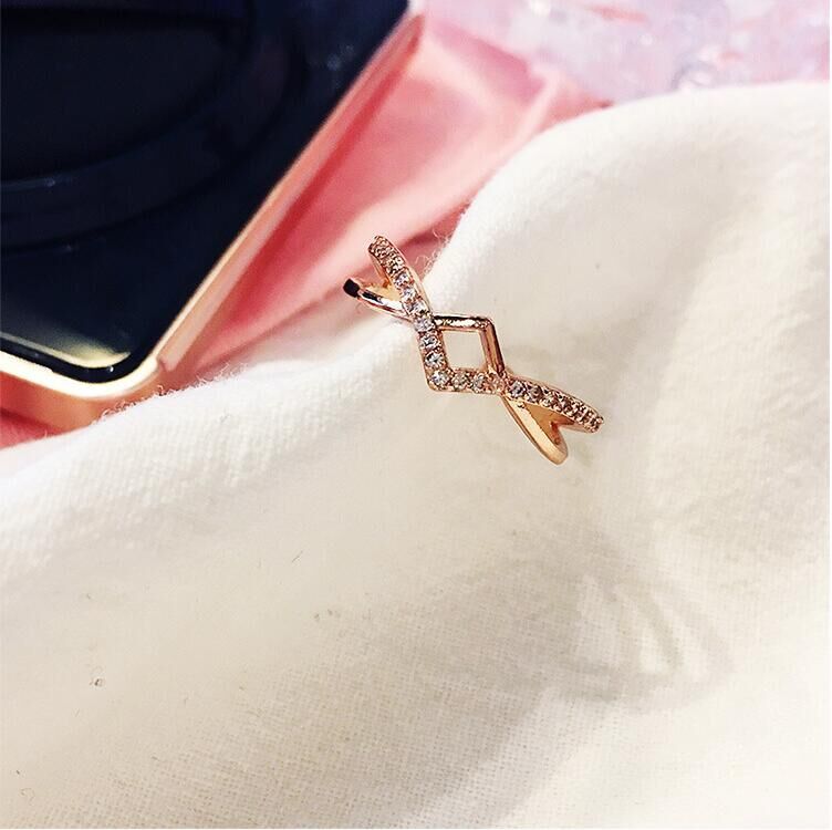 [ free shipping ] ring . loquat free size ring Cubic * zirconia Cross present (11 number ~20 number ) man and woman use pink gold new goods 