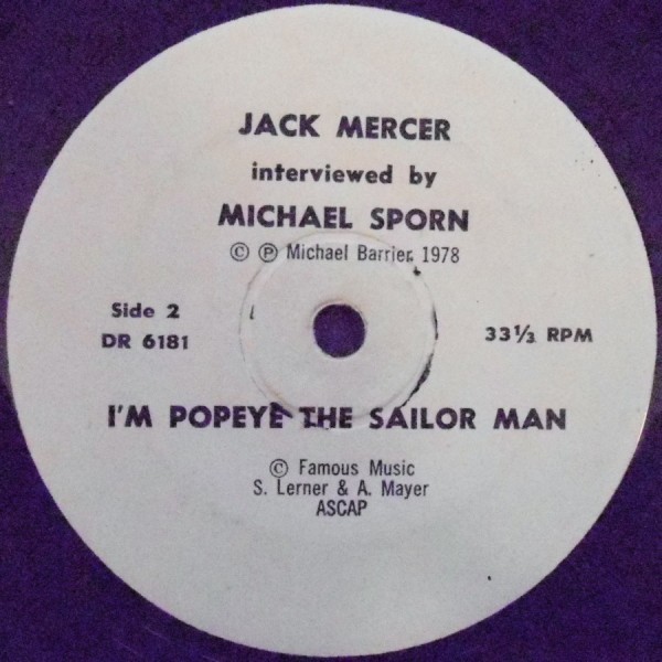 JACK MERCER Popeye voice actor inter view America record? single 1978?