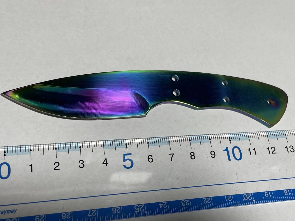 (未使用品) ブランクブレード IY pocket Knife Blanks 440c Sharp Fixed blade (Rainbow)（ナイフメイキング用）の画像1