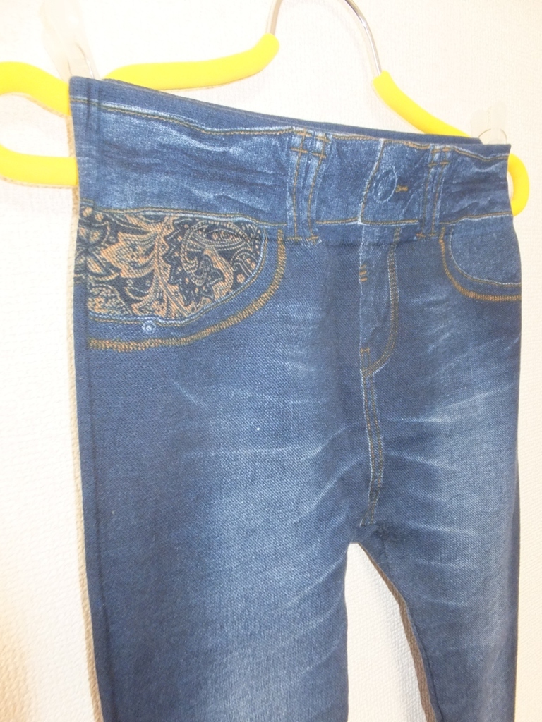 ★Stretch leggings★Ladies denim print プリント柄レディースストレッチレギンスデニムタイツ サイズL/XL　USED IN JAPAN_画像2