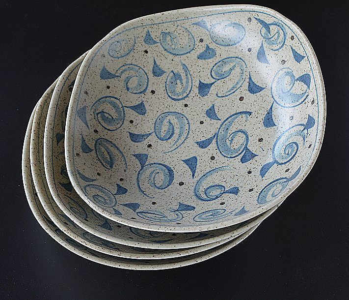 盛皿 カレー皿 パスタ皿 藍の渦 ゆる四角 大鉢 4枚セットの画像1