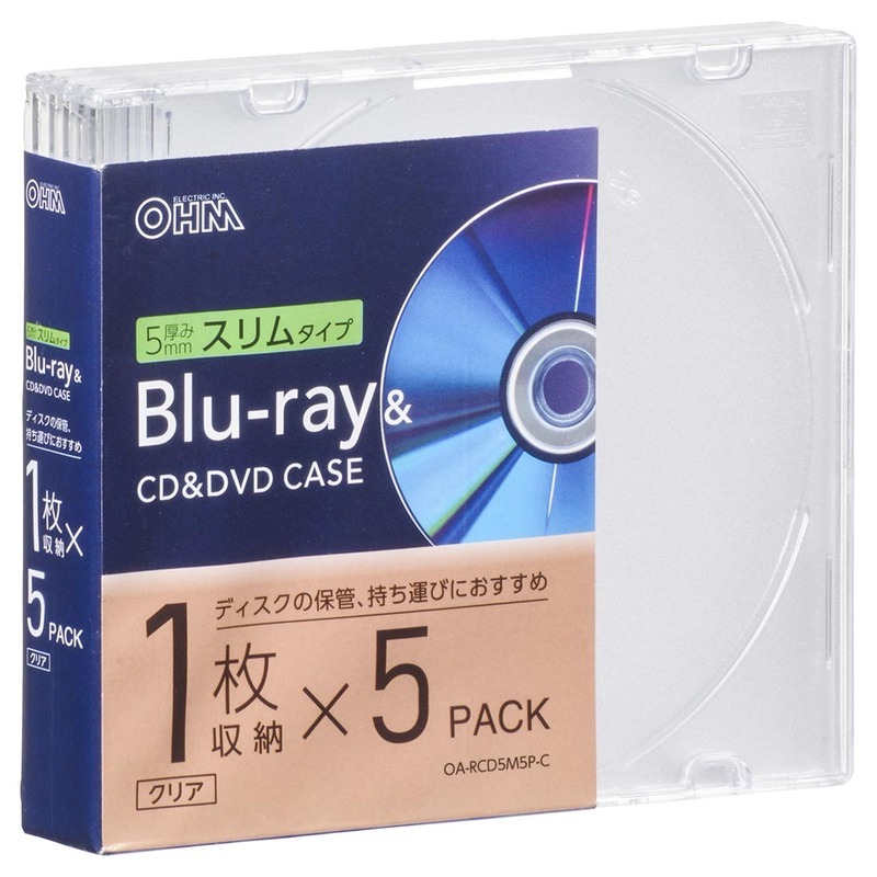 Blu-ray&CD&DVD case thickness 5mm slim type 1 pcs storage ×5 piece pack clear lOA-RCD5M5P-C 01-7213 ohm electro- machine 