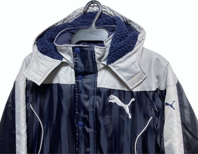 PUMA Puma с хлопком обратная сторона боа bench пальто 150 размер Kids темно-синий × серый Logo вышивка капот переустановка возможность 