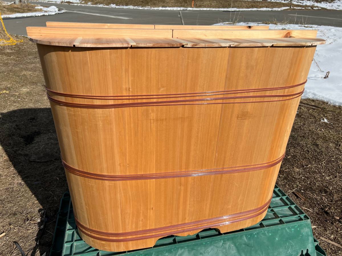 木製風呂(浴槽)サワラ材無垢 【浴槽蓋/排水栓付 1108-4/6