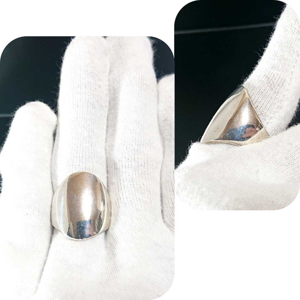 2157 SILVER925 signet ring 16 number silver 925 oval simple plain -ply thickness ellipse unisex sig net ring wide wide width Old 