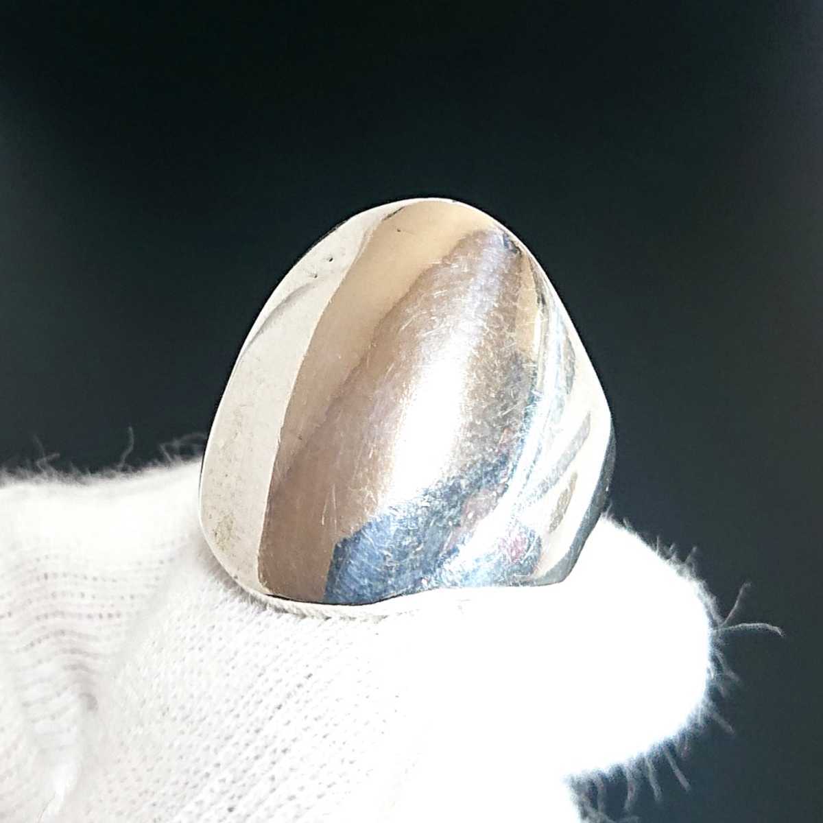 2157 SILVER925 signet ring 16 number silver 925 oval simple plain -ply thickness ellipse unisex sig net ring wide wide width Old 