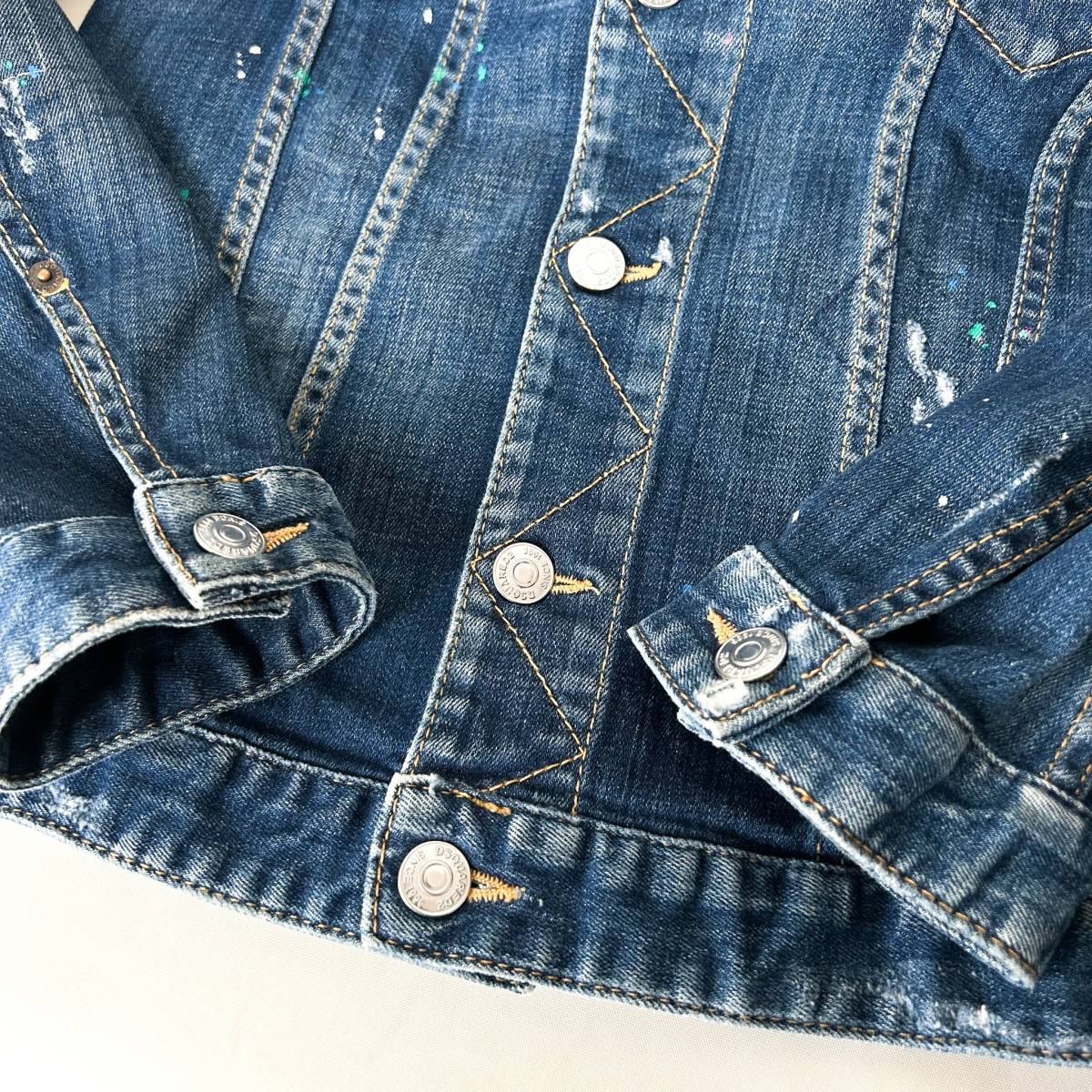 名作 正規品 DSQUARED2 S74AM0596 ディースクエアード ペンキ ダメージリペア加工 ストレッチ デニムジャケット Gジャン インディゴ 48