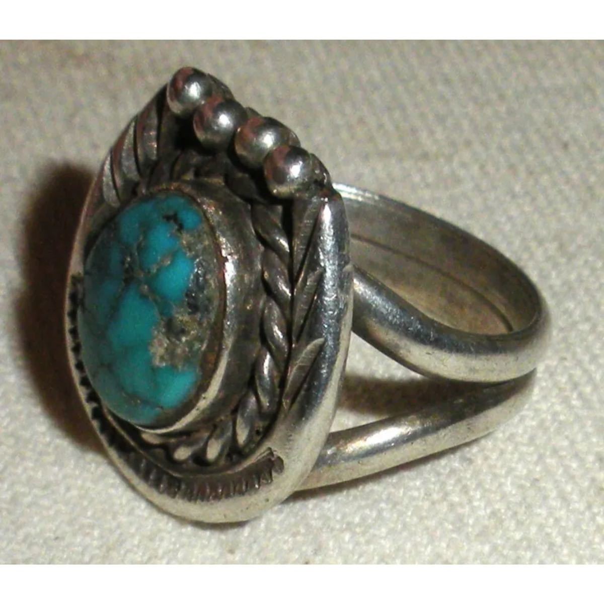 超希少 VTG NAVAJO 50’s BLUE TURQUOISE HORSE SHOE SILVER RING RRL USAナビンテージナバホターコイズシルバーホースシューリング 11.5号