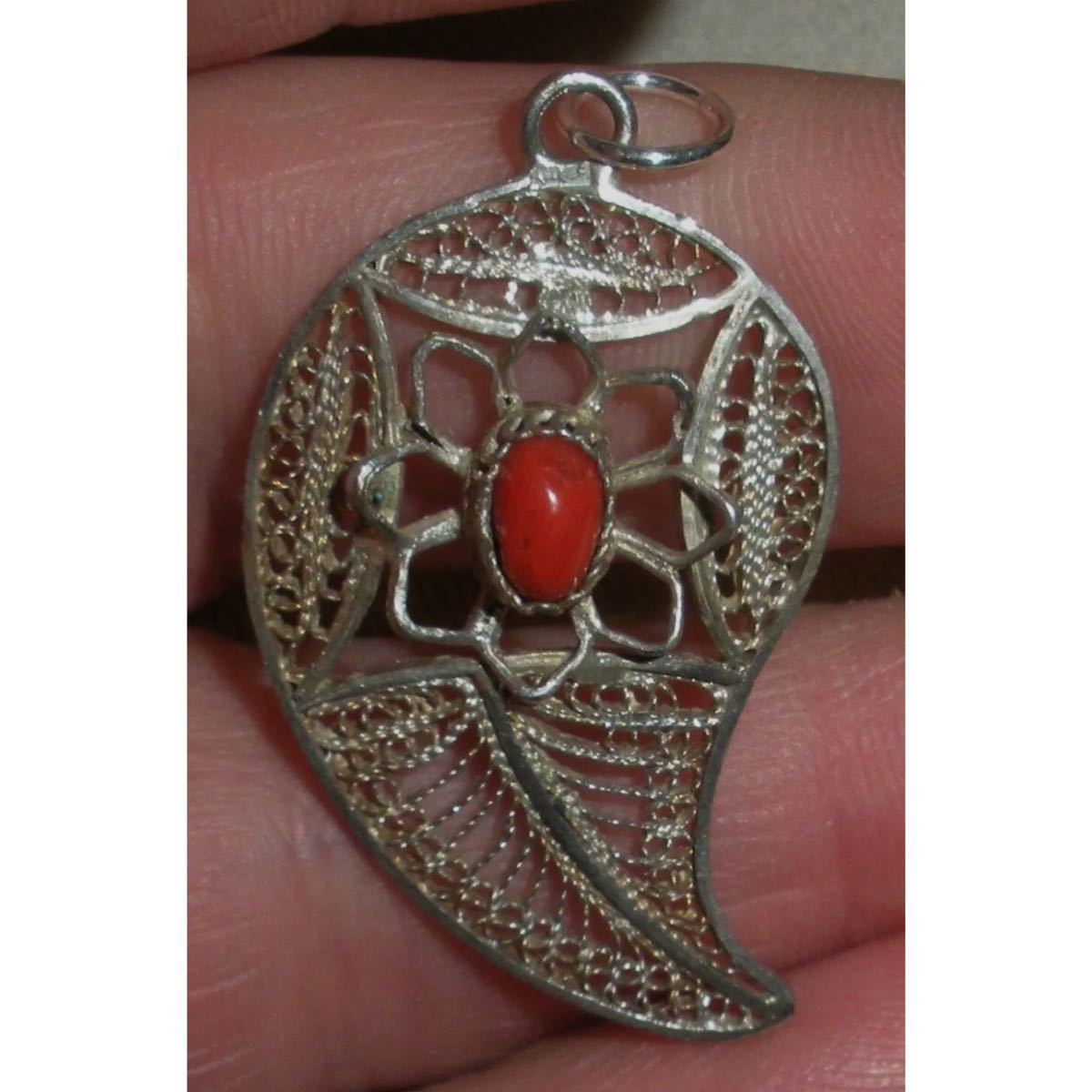 本格派ま！ SILVER FILIGREE CORAL 1960's NAVAJO 超希少!VTG CHARM