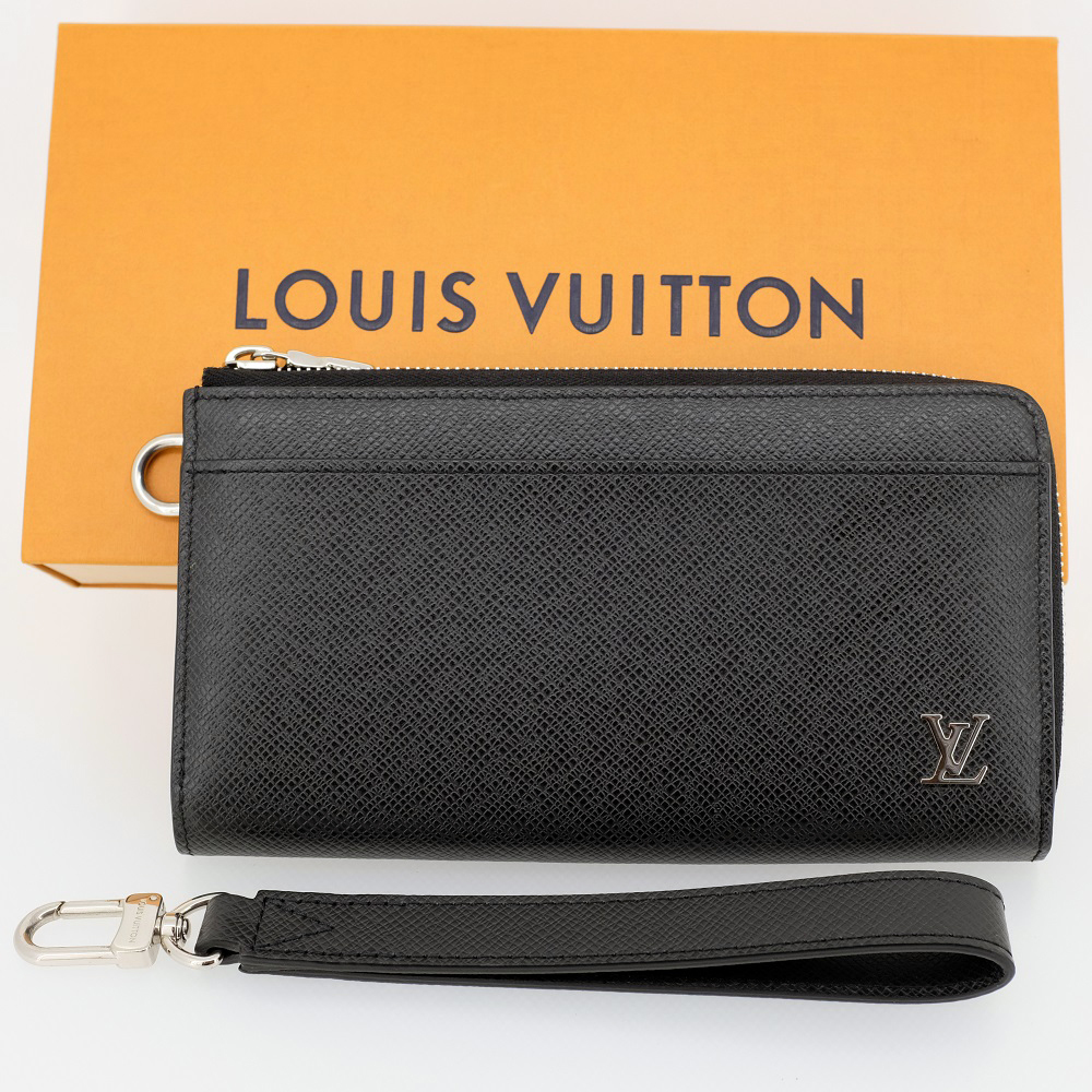 【美品】LOUIS VUITTON ルイヴィトン ジッピー・ドラゴンヌ 長財布（小銭入れあり） M69409 タイガ・レザー ノワール 黒 ストラップ