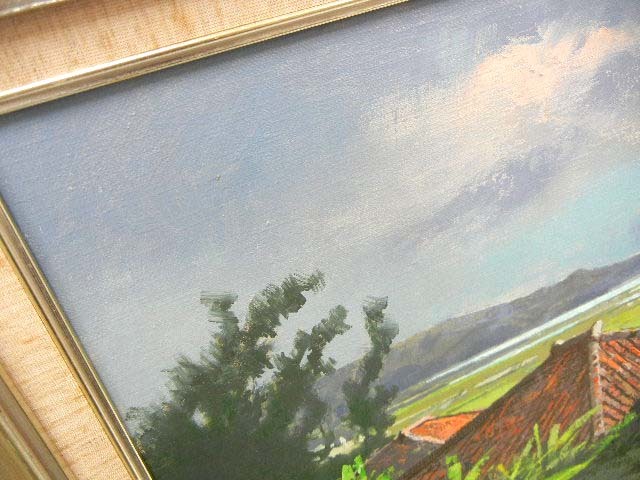 【貴重】与那覇朝大 初期作品 油彩画 赤瓦 民家 サイン入り Yahoo!オークション - 10838 真作 與那覇朝大/与那覇朝大「朝陽