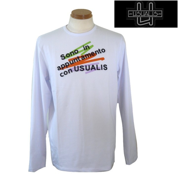 【SALE】 ウザリス/USUALIS ロゴ長袖Tシャツ 527-白系 XXXL/4Lサイズ