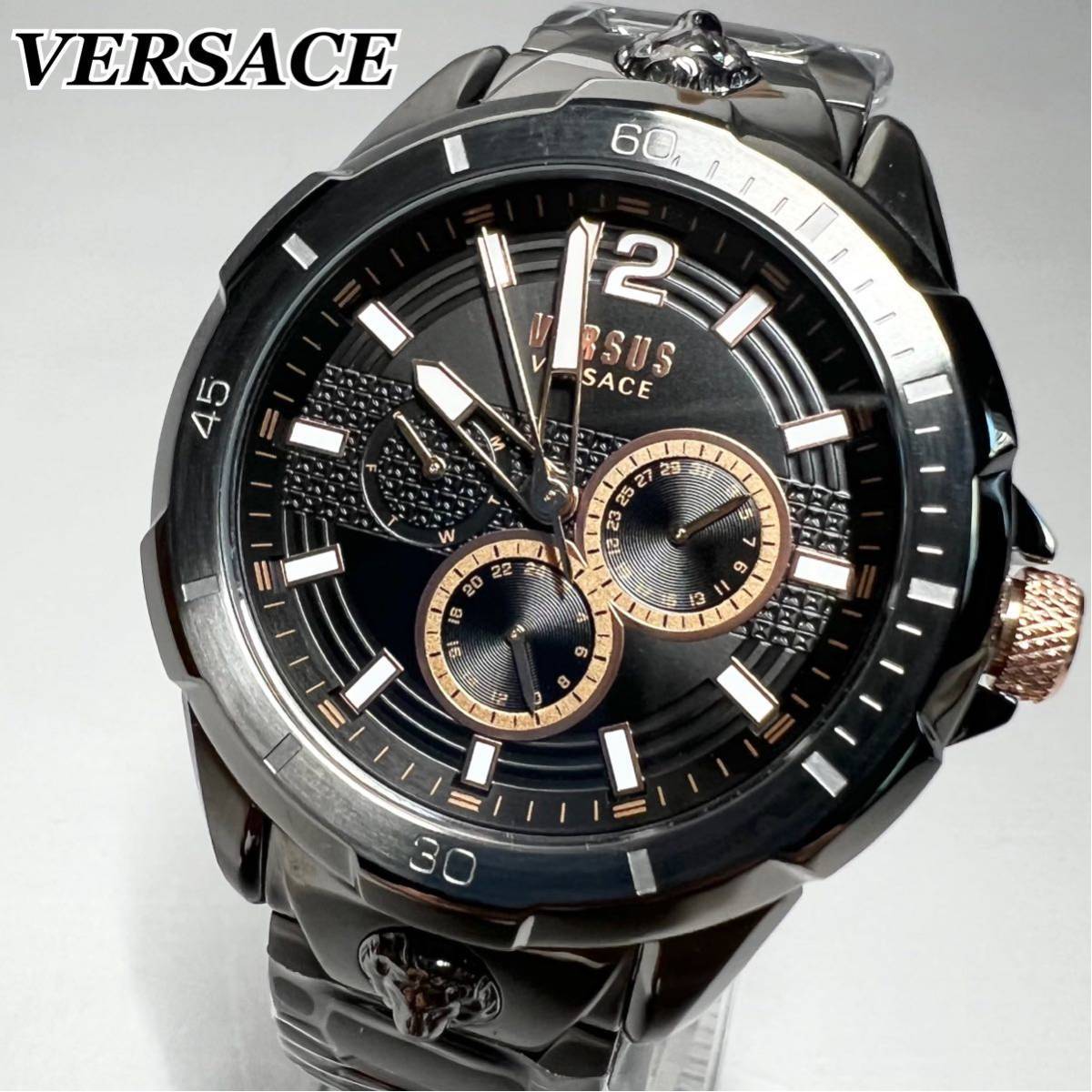 【新品】ヴェルサス/ヴェルサーチ 定価4万円 メタリックブラック/ブラウン メンズ腕時計 海外 クォーツ