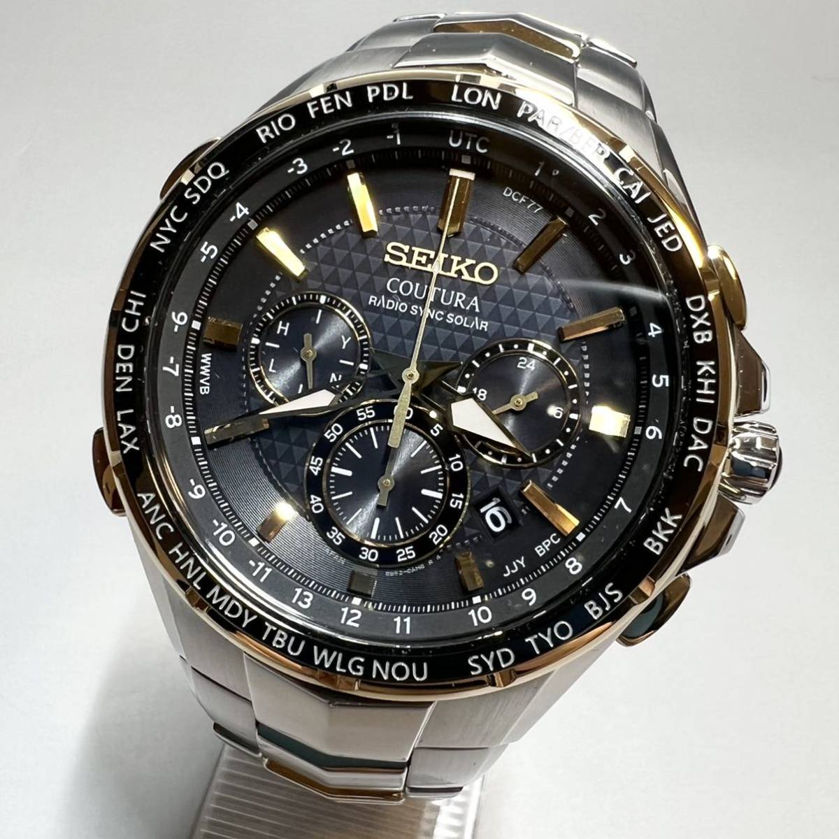 【定価8万円】SEIKO/セイコー 上級コーチュラ SSG010 ワールドタイム 電波ソーラー メンズ腕時計
