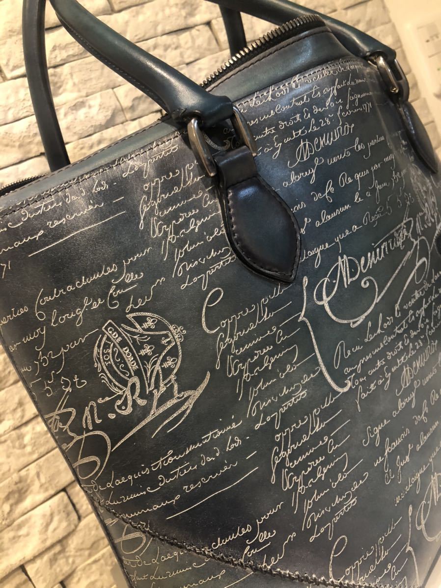 未使用に近い Berluti (ベルルッティ) スペシャルオーダー トートバッグ トゥジュール ファスナー仕様 ネイビー×シルバーパティーヌ
