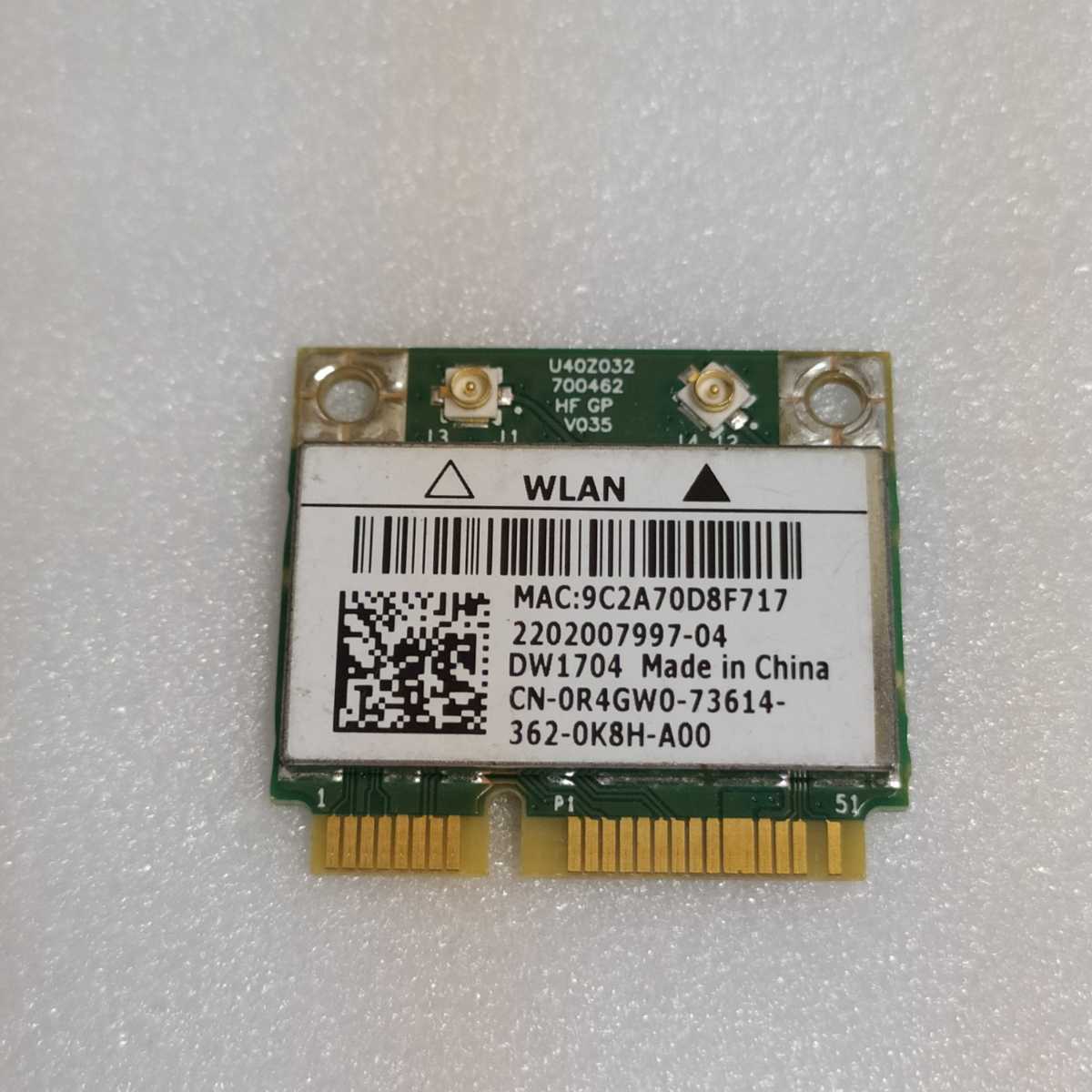 岐阜 即日発 送料63円～ DELL 無線LAN WIFIカード DW1704 Vostro 3360 3560 Inspiron 5520 7720 用 0R4GW0 ★確認済 WD0021_画像1