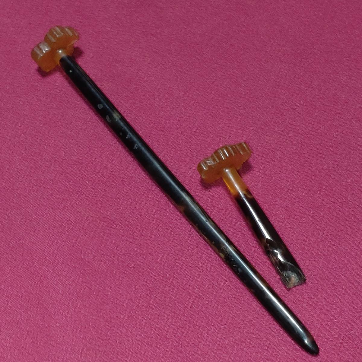笄 こうがい コウガイ べっ甲? 蔦 つた ツタ 全長約14.3cm 古い 笄 こうがい コウガイ べっ甲? 蔦 つた ツタ 全長約14.3cm 古い