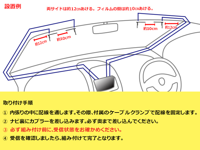 地デジHF201アンテナコード4本 L型フィルムアンテナ4枚セット カロッツェリア サイバーナビAVIC-VH0099H/AVIC-ZH0099H/AVIC-ZH0099WH PF134_画像3