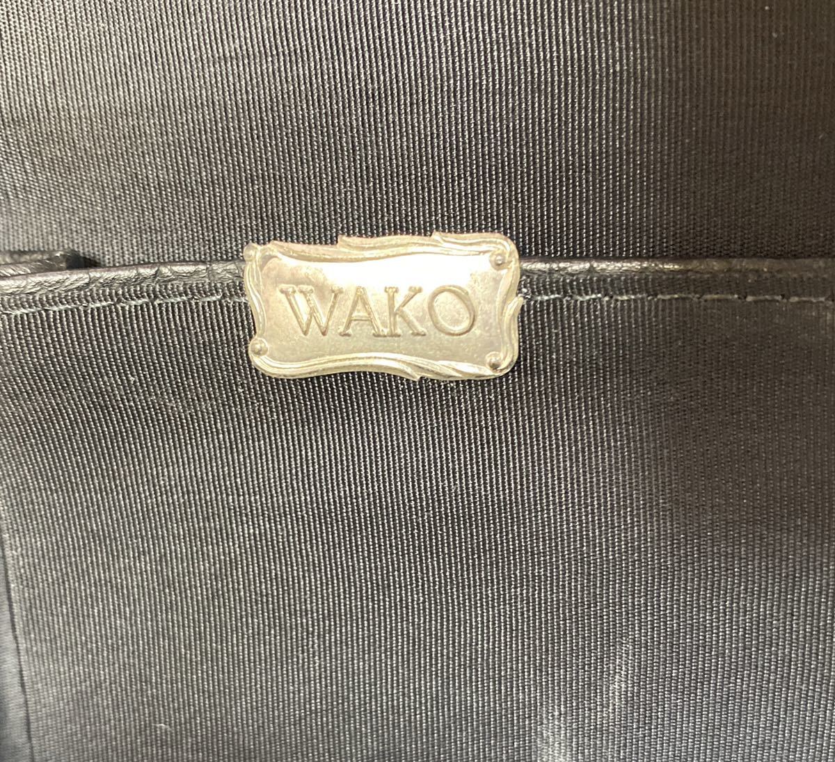 極美品 WAKO ワコウ 銀座 和光 黒 ブラック シルバー金具 がま口 フォーマル レザー ハンドバッグ トートバッグ ショルダー バッグ