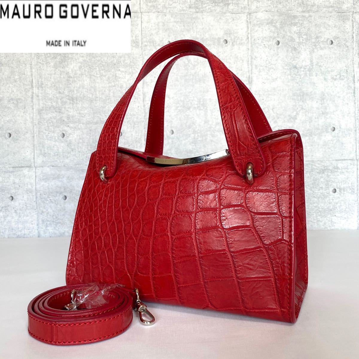 MAURO GOVERNA ナイルクロコダイル ボルドー 2WAYバッグ - 通販 - csa