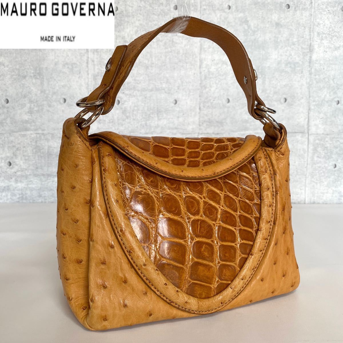 極美品】MAURO GOVERNA クロコダイル×オーストリッチ ハンドバッグ www