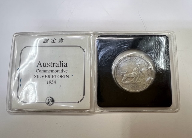 1954年 オーストラリア エリザベス2世／1フローリン銀貨 ライオン＆カンガルー 認定書付の画像1