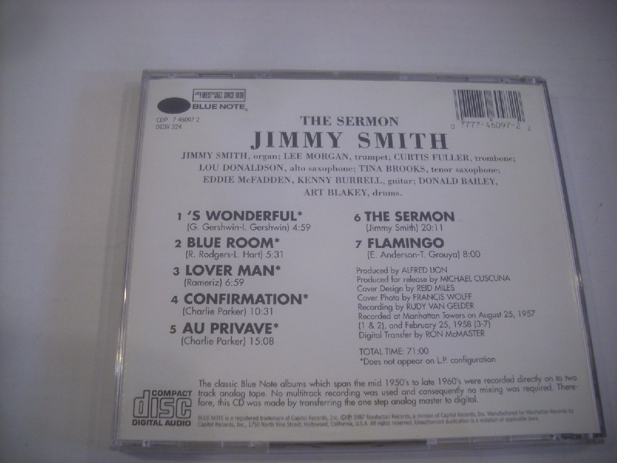 ● USA盤 CD JIMMY SMITH / THE SERMON! ジミー・スミス ザ・サーモン リー・モーガン アート・ブレイキー 1957、58年録音 ◇r5106_画像2