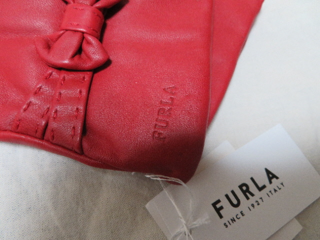 * prompt decision postage included! tag equipped regular price Y15,400 FURLA Furla * high class sheep leather made solid ribbon attaching gloves red red Logo stamp entering lady's M size *