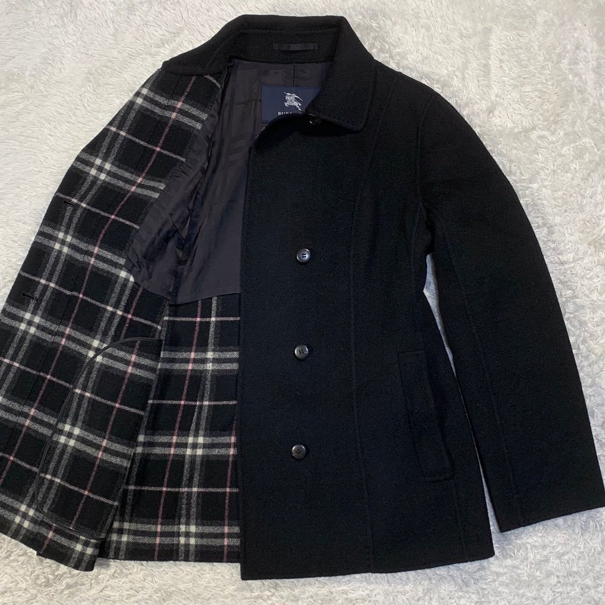 極 バーバリー ロンドン ウール カシミヤ ブルゾン ノバチェック 黒 L ...