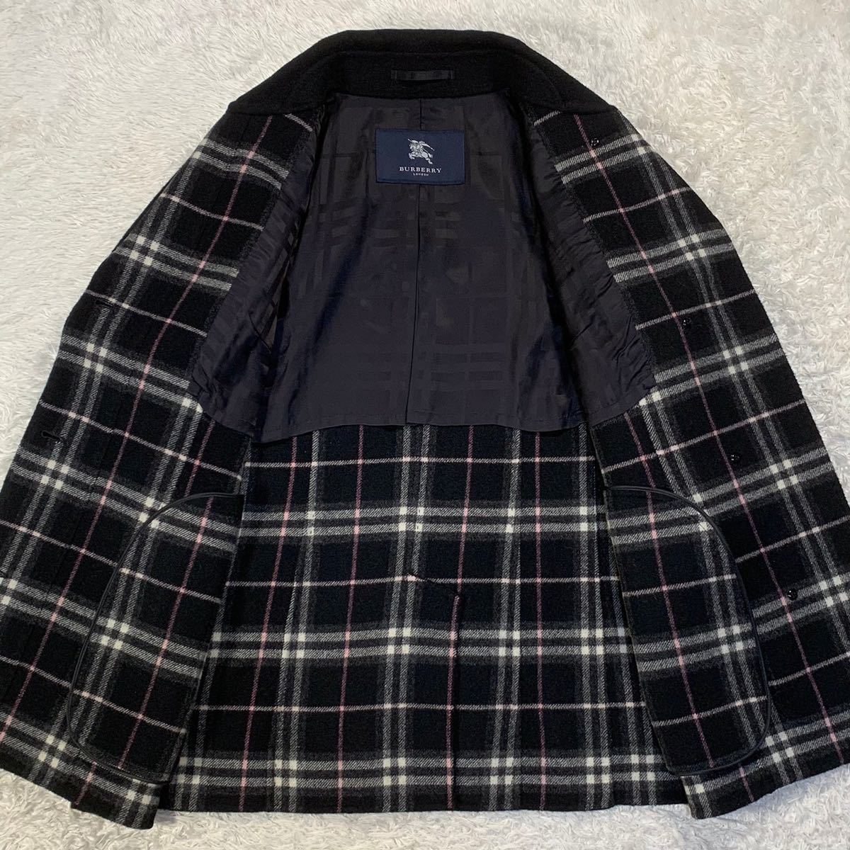 極 バーバリー ロンドン ウール カシミヤ ブルゾン ノバチェック 黒 L ...