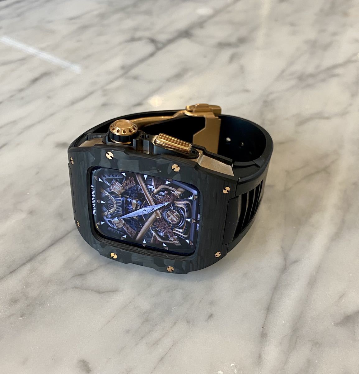 ☆Apple Watch カーボンケース ブラックケース/ブラックバンド アップルウォッチ☆ リシャールミル Golden Concept  ゴールデンコンセプト