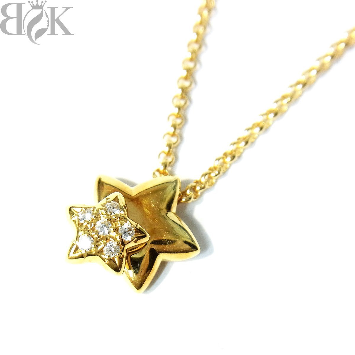 美品 タサキ K18 ネックレス ダイヤ 星 スターモチーフトップ イエロー 