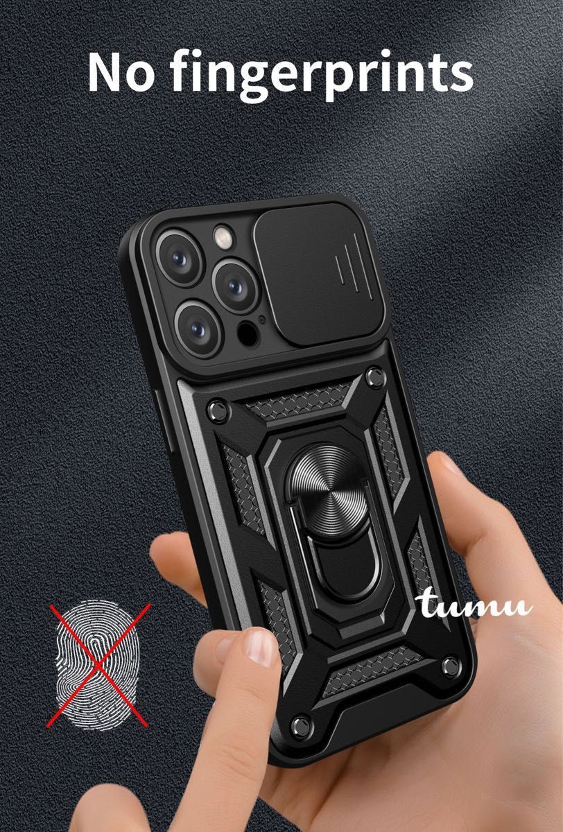 新品　iPhone14ブラック 耐衝撃 カメラレンズ保護カバー付き　 落下防止リング