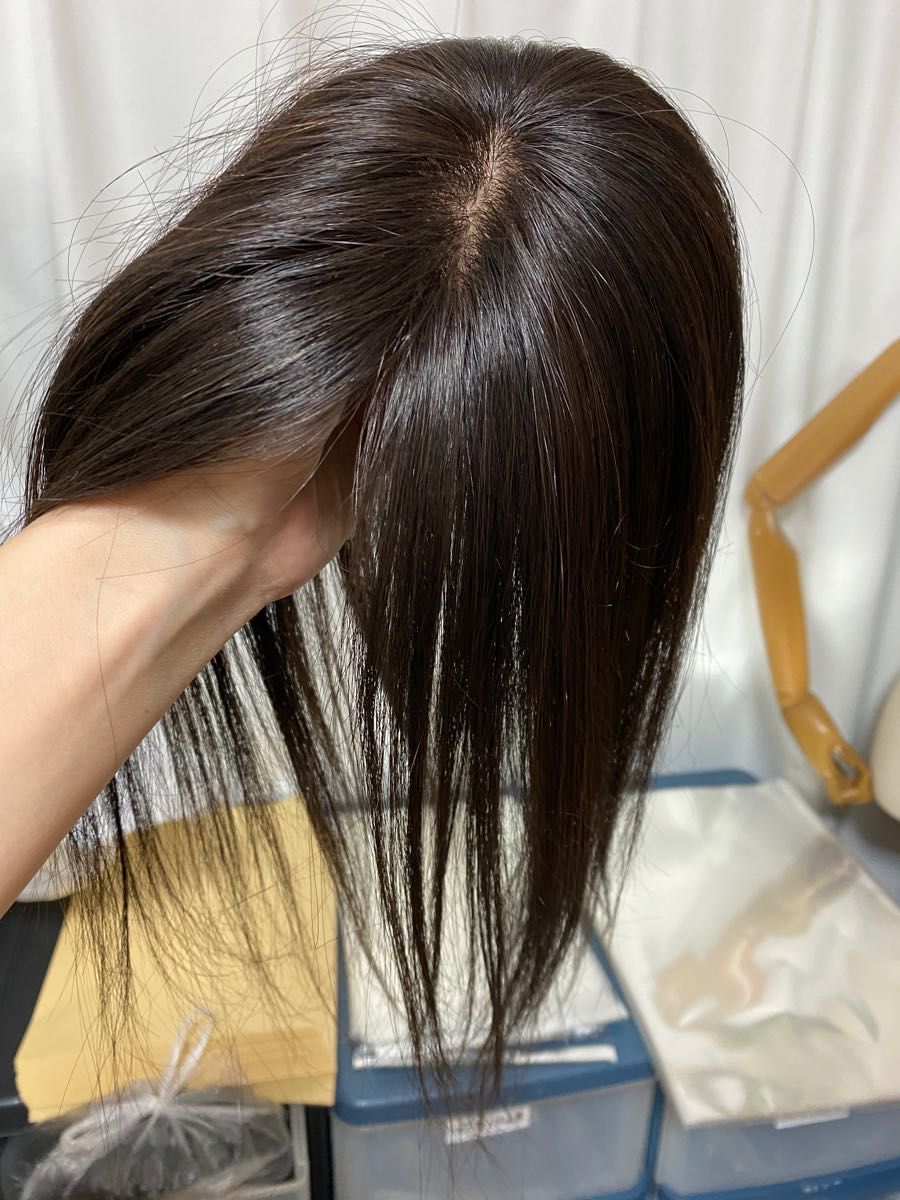 【26cmタイプ】前髪付き総手植え人毛100%ナチュラルブラック　ヘアピース