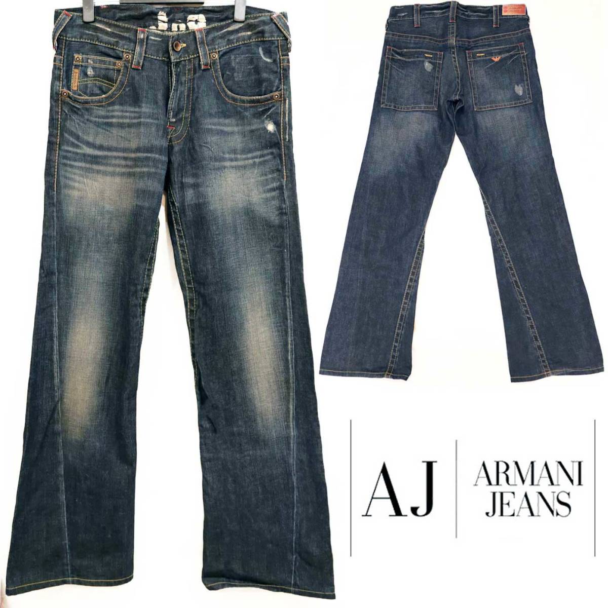 【新品】アルマーニジーンズ ARMANI JEANS ストレートジーンズ サイズ32インチ ダメージ加工 未着用 ｜AJ デニム ジーパン セミワイド 男女_画像1