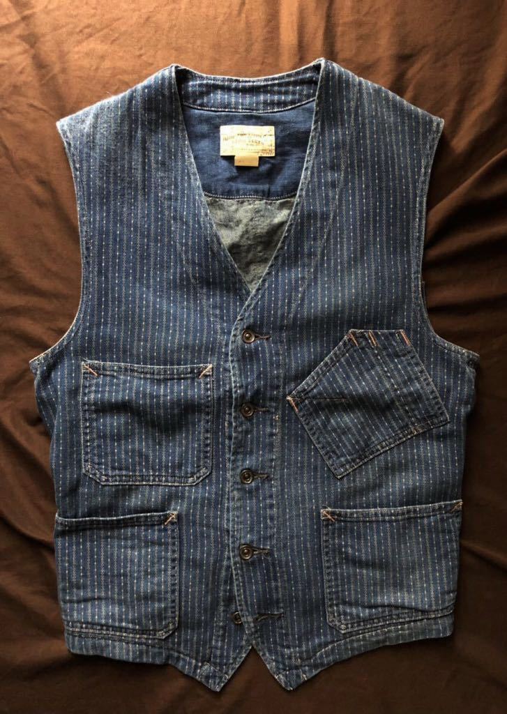 【傑作】極美品 WAGNER WABASH STRIPE VEST ダブルアールエル インディゴ ストライプ ウォバッシュ ワバッシュ デニム ベストXS_画像1