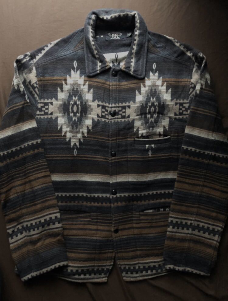 【傑作】美品 RRL NATIVE JACQUARD SHIRT JACKET ダブルアールエル ネイティブ ジャガード織り ストライプ ジャケット ラルフローレン L_画像1