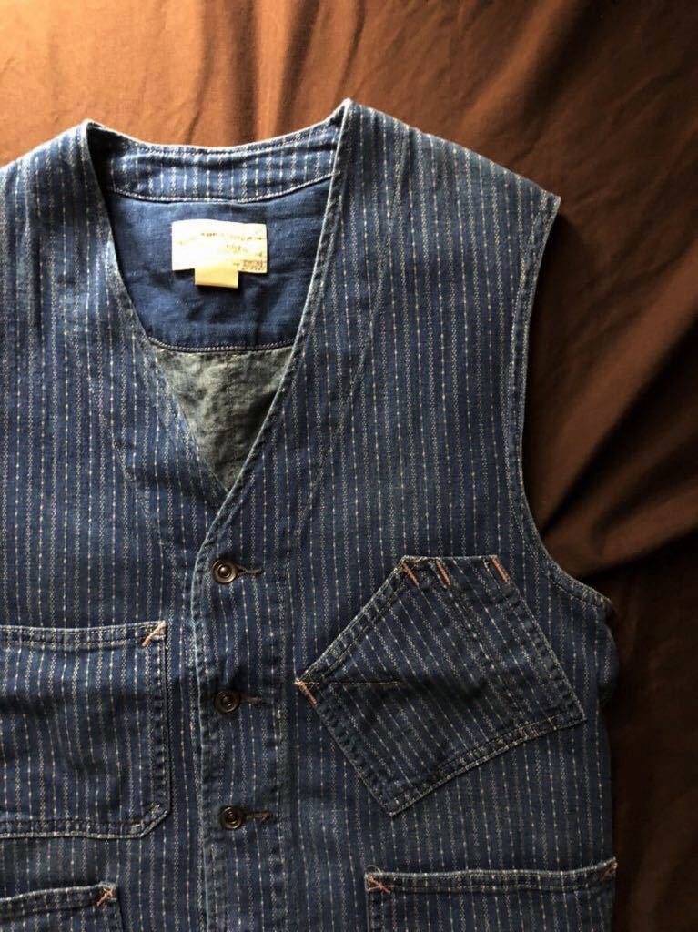 【傑作】極美品 WAGNER WABASH STRIPE VEST ダブルアールエル インディゴ ストライプ ウォバッシュ ワバッシュ デニム ベストXS_画像2