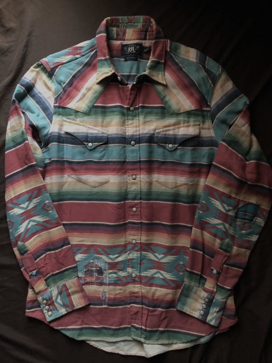 【名作】美品 RRL SERAPE NATIVE JACQUARD WESTERN SHIRT ダブルアールエル ジャガード織 ネイティブ リペア ウエスタン シャツ L