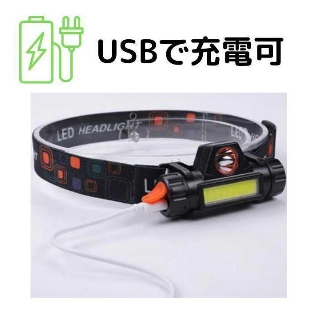 ヘッドライト LED 防水 USB アウトドア 防災 キャンプ 軽量 黒 新品 通販