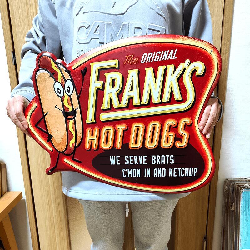  tin plate signboard hot dokFRANK\'S HOT DOGS antique lovely red american Vintage ornament plate wall decoration miscellaneous goods 