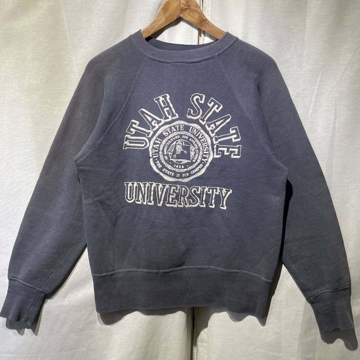 60s UTAH STATE UNIV フロッキー プリント スウェット USA製 60s UTAH STATE UNIV フロッキー プリント スウェット USA製