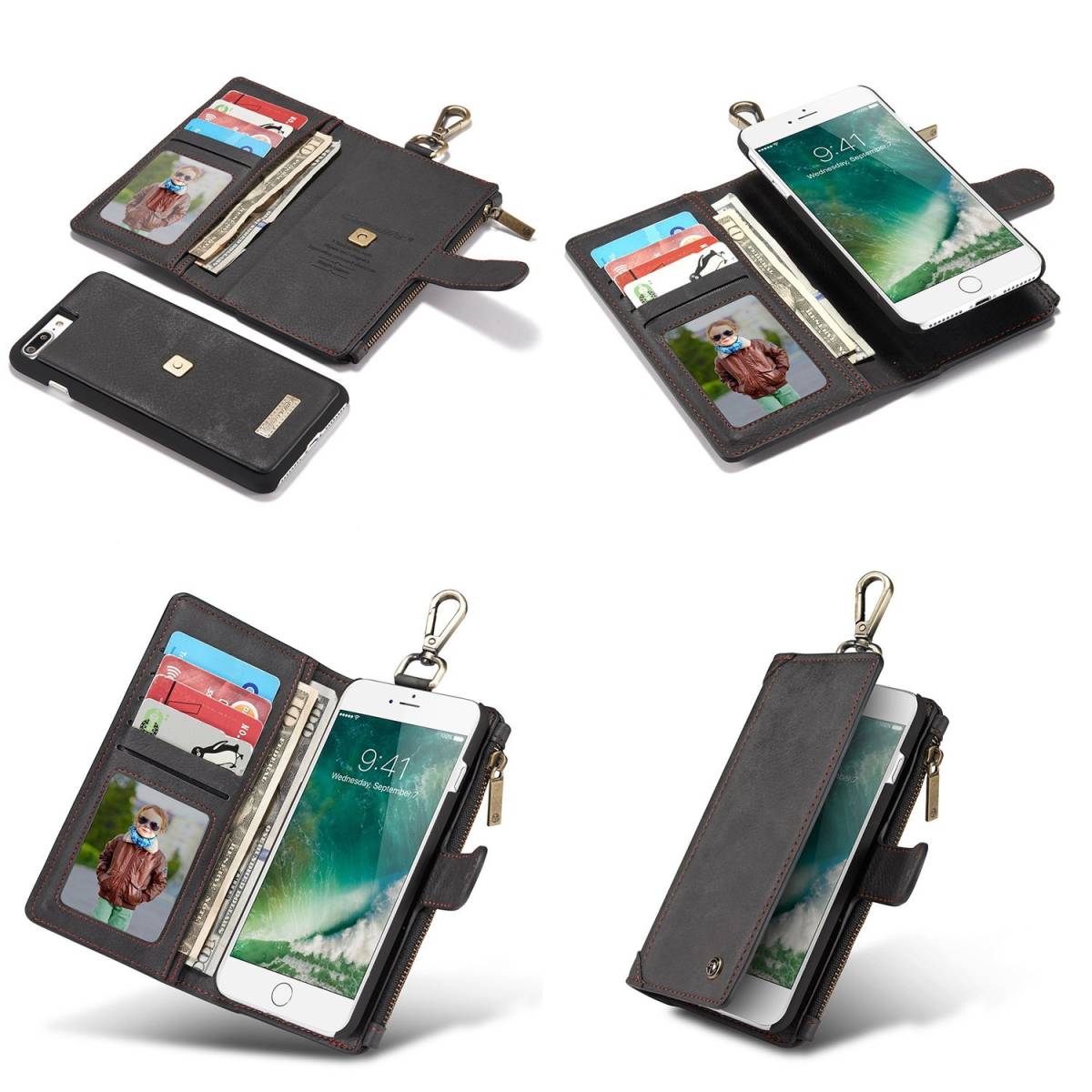 iphone XS レザーケース アイフォン x ケース iphone x/xs カバー お財布付き 取り外し可能 カード収納 ブラック_画像3