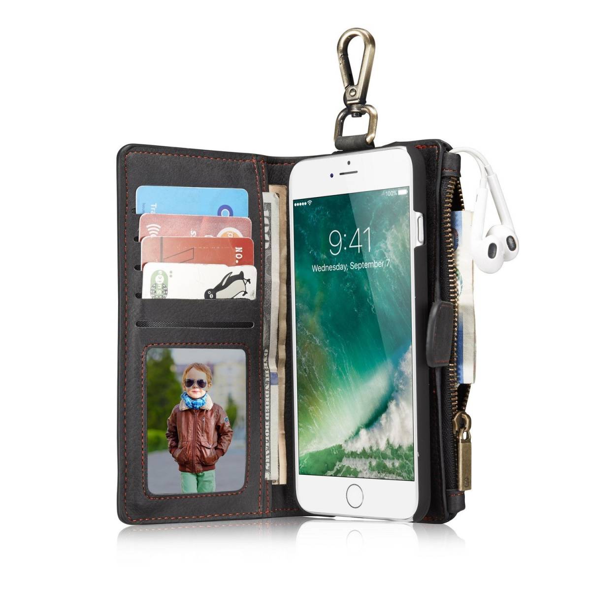 iphone XS レザーケース アイフォン x ケース iphone x/xs カバー お財布付き 取り外し可能 カード収納 ブラック_画像1