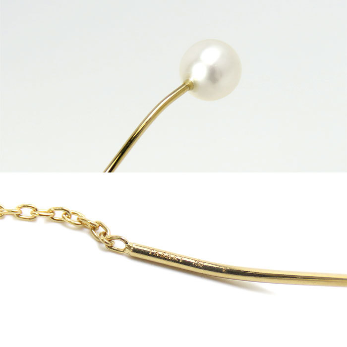  free shipping TASAKI fresh water pearl earrings EC-3679-18KYG long bending line american earrings chain earrings K18 750 pearl Tasaki Shinju tasaki