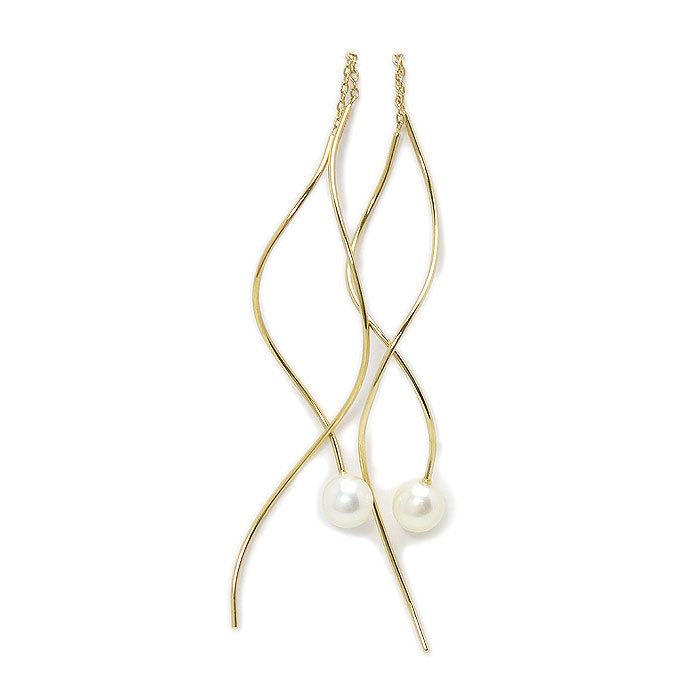  free shipping TASAKI fresh water pearl earrings EC-3679-18KYG long bending line american earrings chain earrings K18 750 pearl Tasaki Shinju tasaki