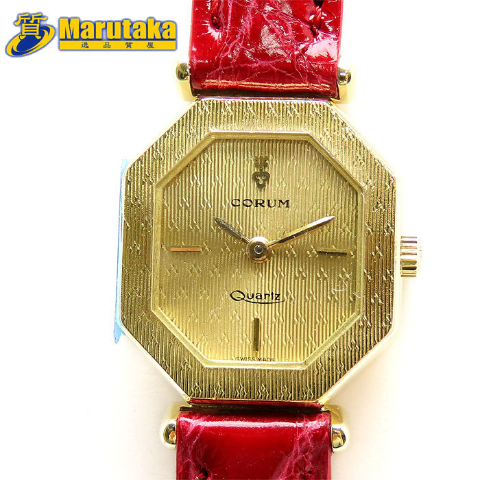  free shipping Corum K18 lady's watch ok tagon case star anise shape quartz engraving antique Vintage 750 YG CORUM