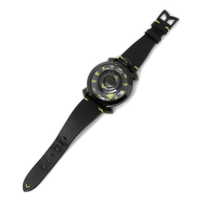 送料無料 GAGAMILANO ガガミラノ マヌアーレ48mm ミステリーユース 9092 メンズ 自動巻 腕時計 ブラック×イエロー 逸品質屋 丸高_画像3